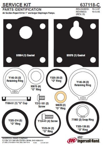 ARO ARO 637118-C Pump Service Kit - ARO / Ingersoll Rand Distributor 419-633-0560